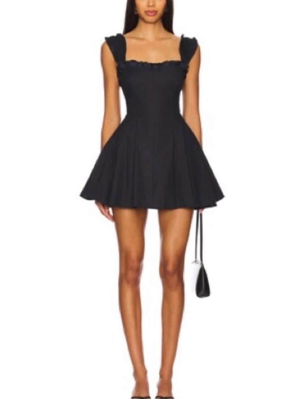 Free People Black Ruffle-Trim Square Neck Mini Dress